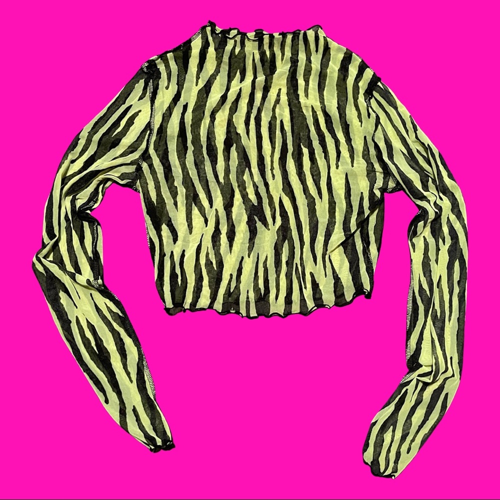 Mesh neon zebra raver crop top